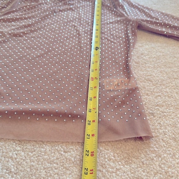 Lulus Glitter Sheer Mesh Rhinestone Long Sleeve Top Beige Womens Size Large - Picture 12 of 14